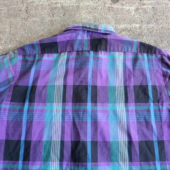 Vintage Sears Western Shirt Mens XL 17 Blue Purple Black Plaid Short Sleeve - Picture 4 of 8